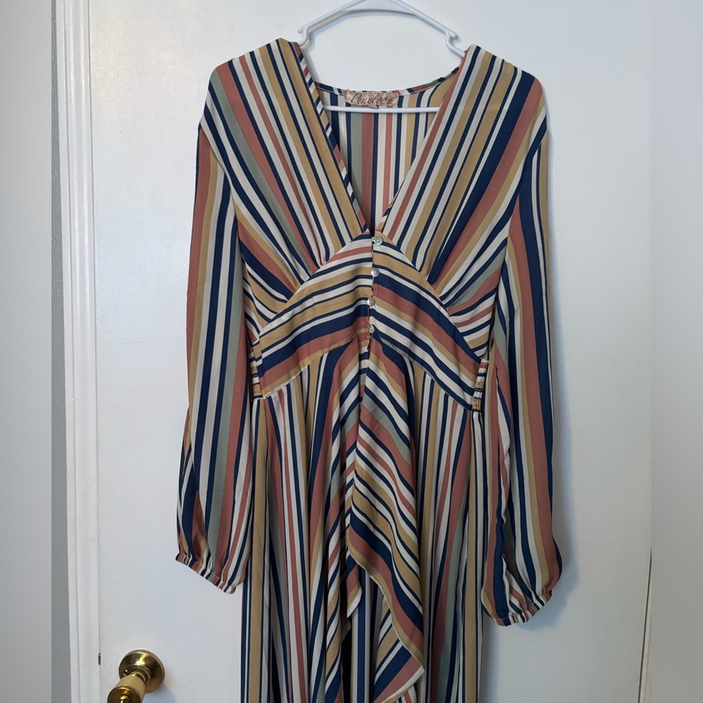 Penelope Striped V-Neck Long Sleeve Dress